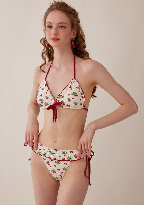 Vibrant Strawberry Three-piece Bikini Set