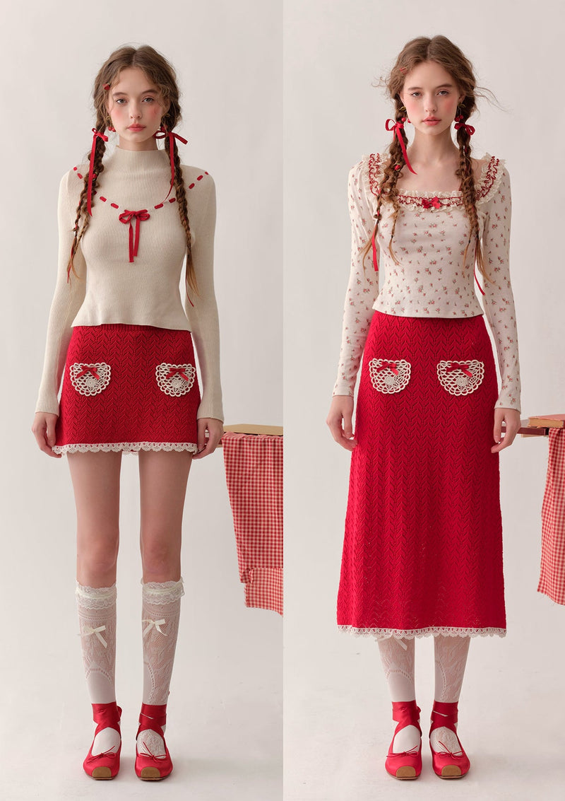 Strawberry Post Office Knit Skirt