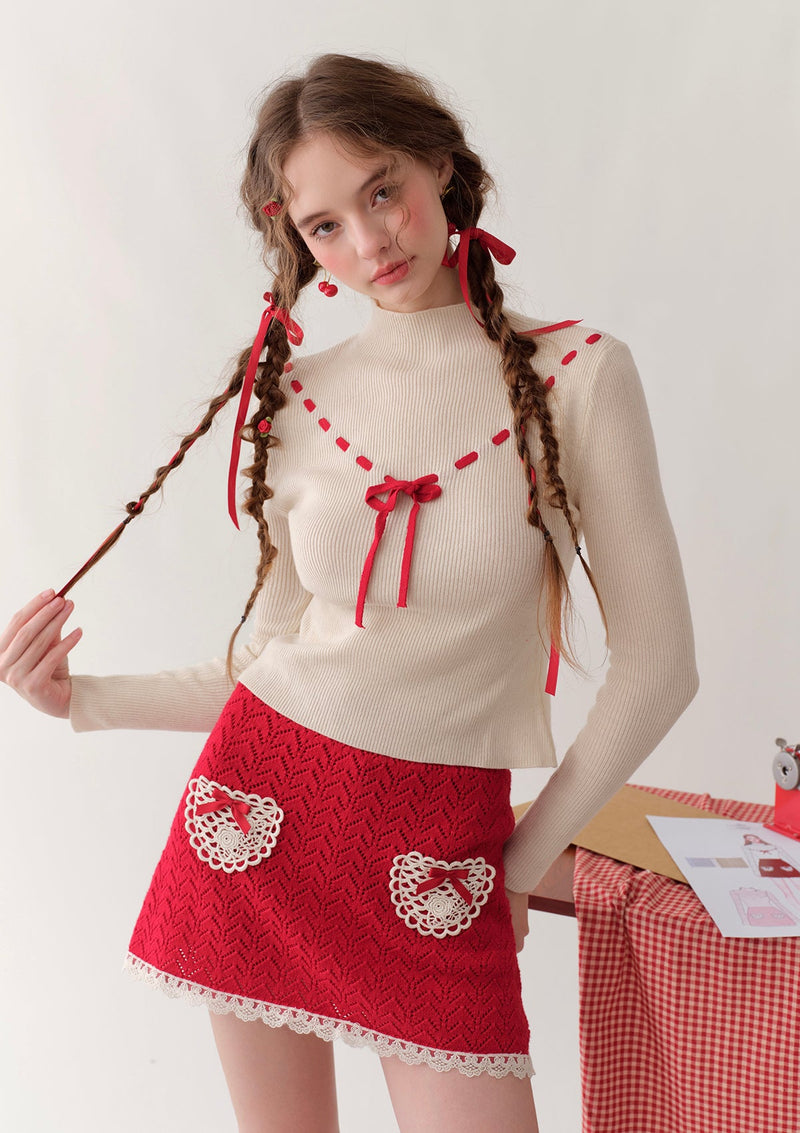 Strawberry Post Office Knit Skirt